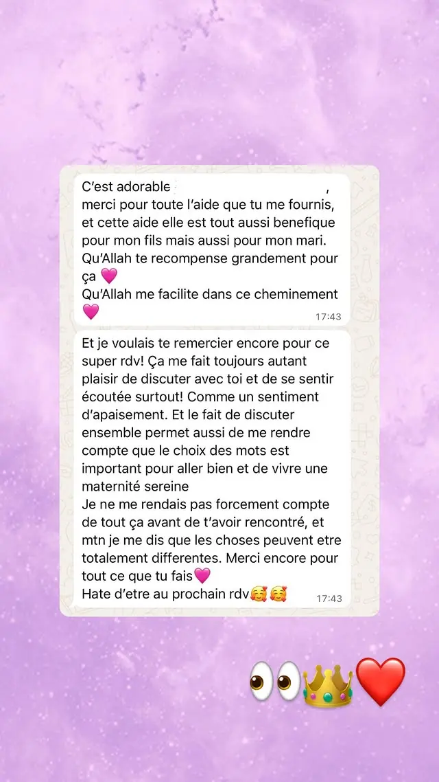 Capture anonymisée d'un retour de maman accompagnée, témoignage 6 sur 6